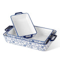 Cerkik Ceramic Bakeware Set - Casserole Dish Baking Dishes for Oven - Rectangular Lasagna Pans with Handles for Kitchen Cooking - Microwave & Dishwasher Safe - Set of 3 (15.1''/13.6''/9.9'') - Blue