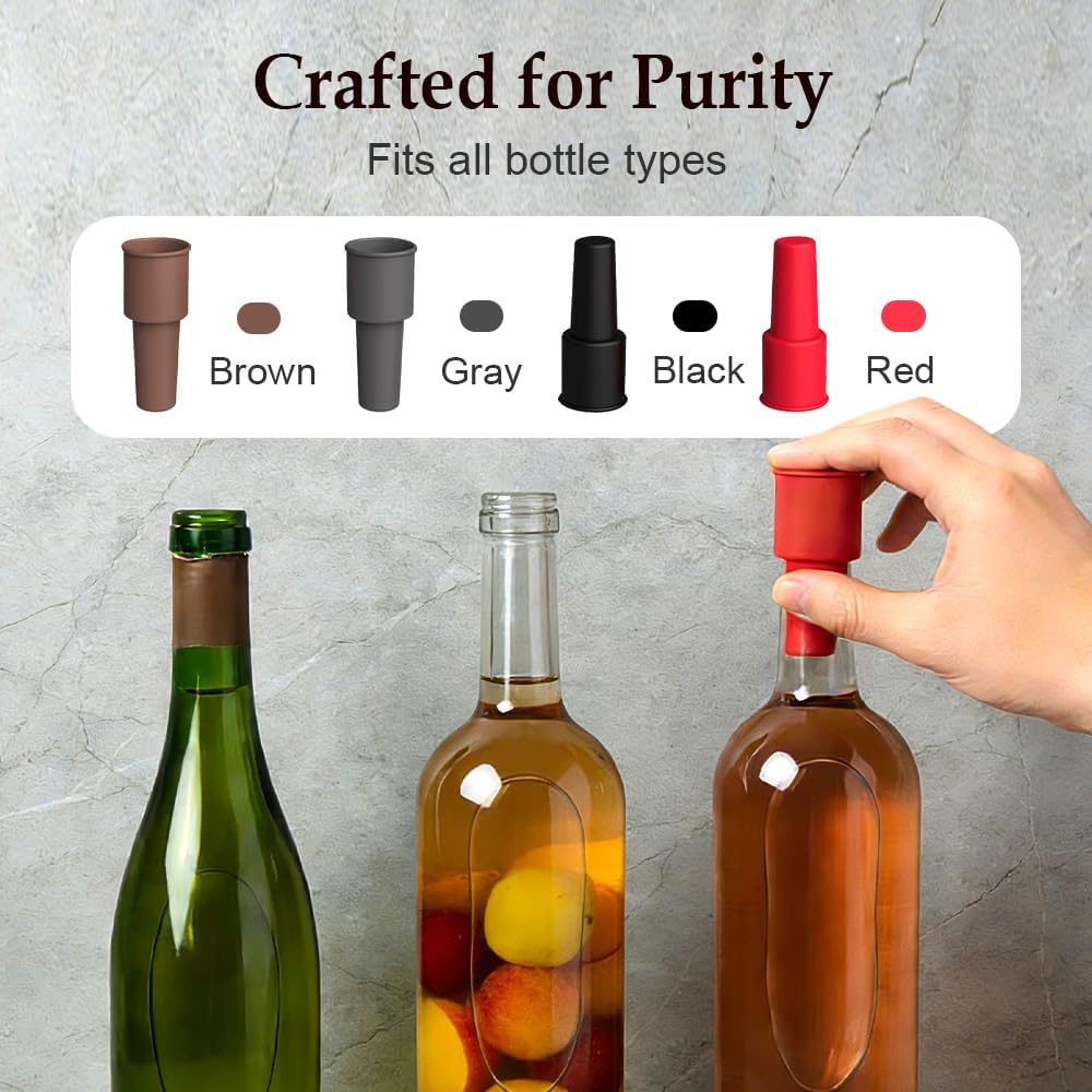 Silicone Wine Stopper for Wine Bottles, 2025 New Wine Stoppers for Wine Bottles, Seal Bottle Cover for Beer Champagne, Glass Bottle Sealer Covers Wine Stoppers for Home Use (4, No Handle)
