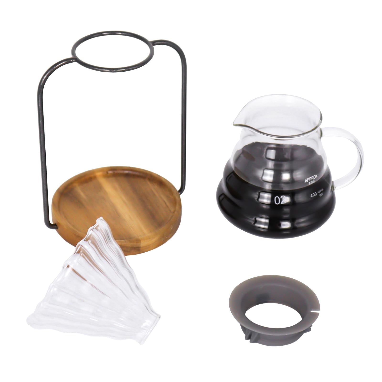 SOTECH Pour Over Coffee Dripper Set, Filter Holder Glass Server with Paper Coffee Filters Manual Stand for Tea and Saffron