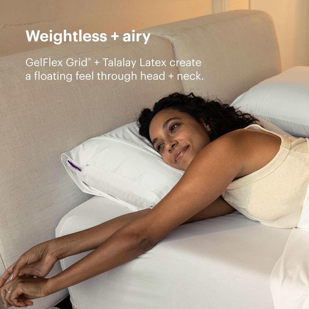 Purple Harmony Pillow - Talalay Latex Foam Cooling Pillow for Side Sleepers | 360º Hex GelFlex Grid, Medium Feel, Standard Size
