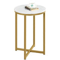 Yaheetech Faux Marble Side Table, 16in Modern Accent Sofa Table, Round Tabletop, Sturdy Metal Legs for Living Room, Mustard Gold