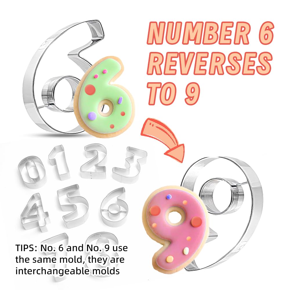 0-9 Number Cookie Cutters Set 3 Inch, 9PCS Stainless Steel Metal Number Cutters for Birthday Cake,Cake Topper,Baking Decorating,Fondant,Digit cookie cutters