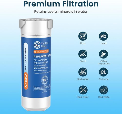 Crystala Water Filter - Compatible Replacement for GE XWFE with Built-in Chip | Pack of 1