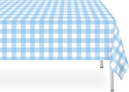 Blue Checkered Tablecloths by [Brand Name] - Disposable Waterproof Plastic | 54 x 108 Inch for Parties & Picnics