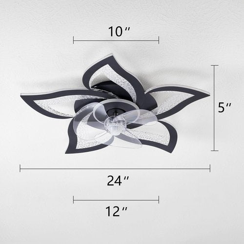 Yfrest Ceiling Fan with Lights Remote Control, Black Personalized Ceiling Fan with Light, 6 Speeds 3 Light Color Flush Mount Ceiling Fan for Kitchen Bedroom