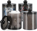 WEISHI Qtip Holder Dispenser - 4 Pack Small Plastic Apothecary Jars for Bathroom Storage | Black