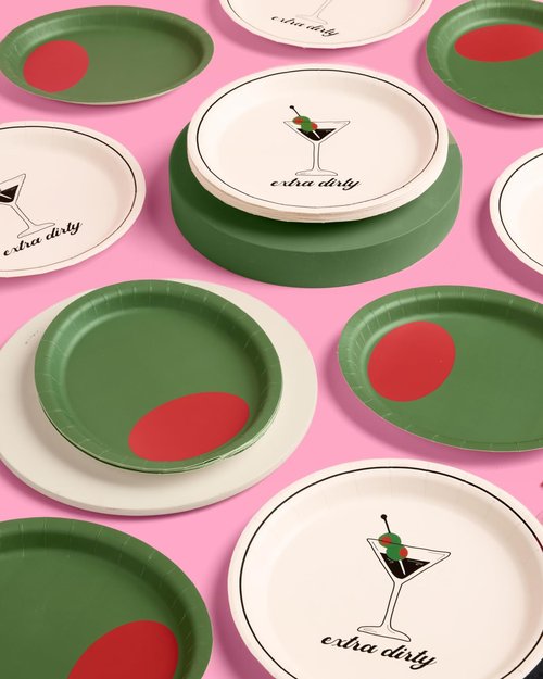 xo, Fetti Martini and Olive Plate Set - 32 Pack | Green Olive, Martini Theme, Cocktail Party Plates, Tini Bit Older, Vegas, Poker