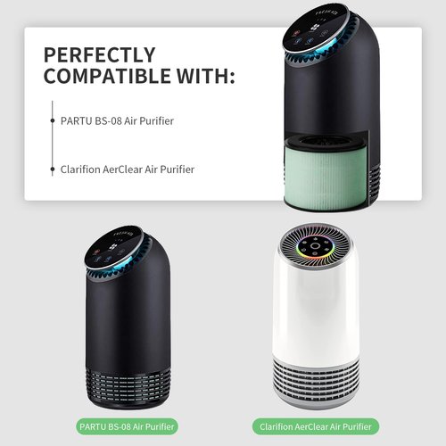 4 Packs BS-08 HEPA Filter Replacement - Compatible with PARTU BS-08 / Clarifion AerClear Air Cleaner Purifier, 3-IN-1 Filtration System of H13 True HEPA Filter & Activated Carbon Filter