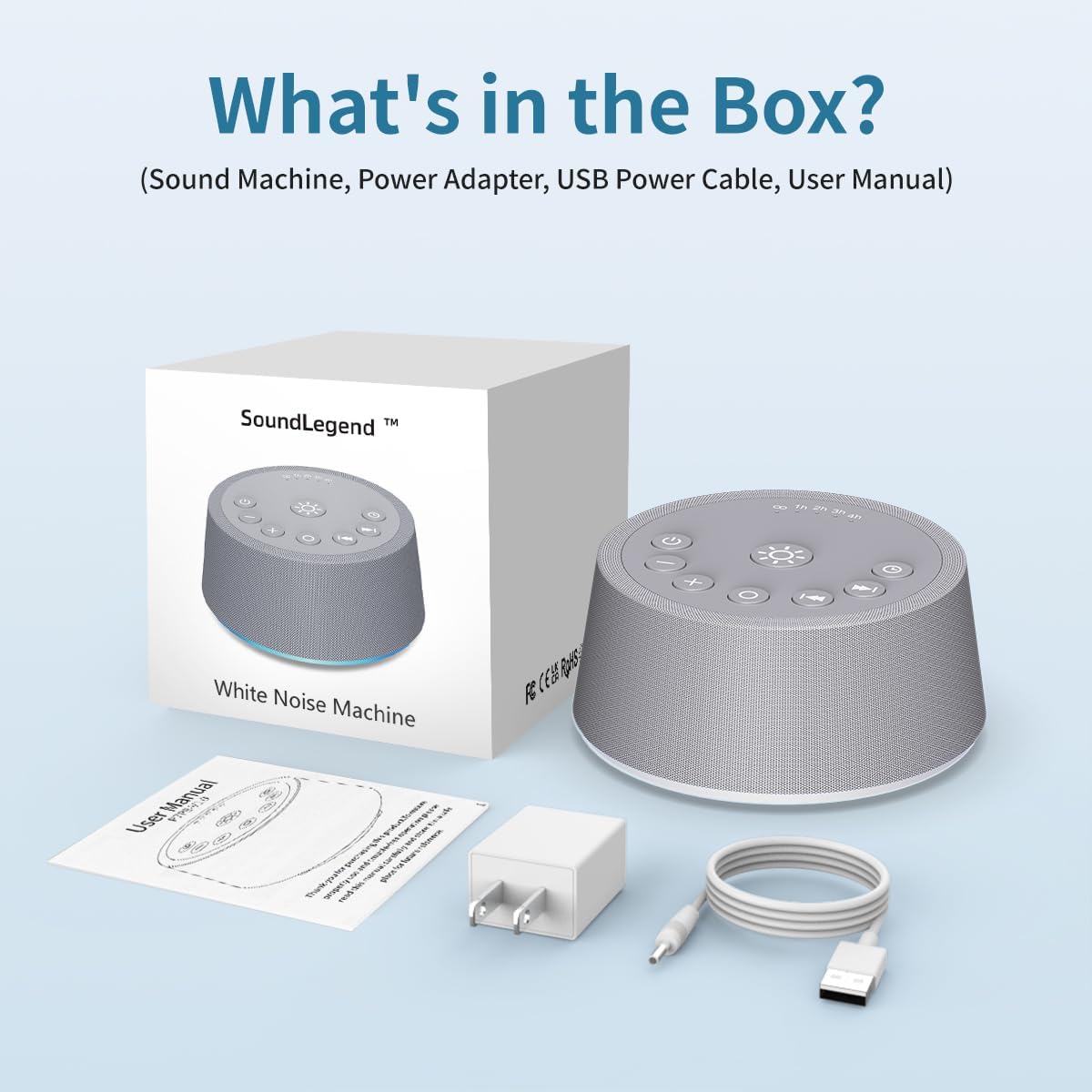 SoundLegend Sleep White Noise Machine - 30 Soothing Sounds, 32-Level Volume, 12 Color Lights, Compact Design