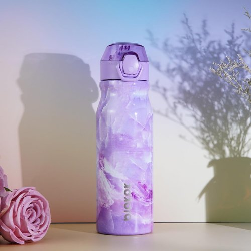 BJPKPK 25oz Insulated Water Bottle - Reusable Stainless Steel Flask with Straw & Leak-Proof Lid | Light Pink
