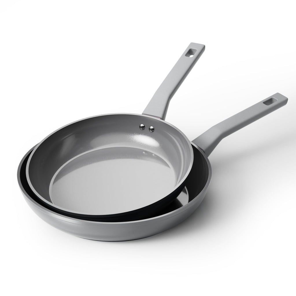 Sanho Diamond-Titanium Ceramic Nonstick Fry Pan Set, 10in & 12in Frying Pans, PFAS PFOA PTFE Free, Dishwasher Safe & Induction Compatible Cookware with Cool-Touch Handle, Gray