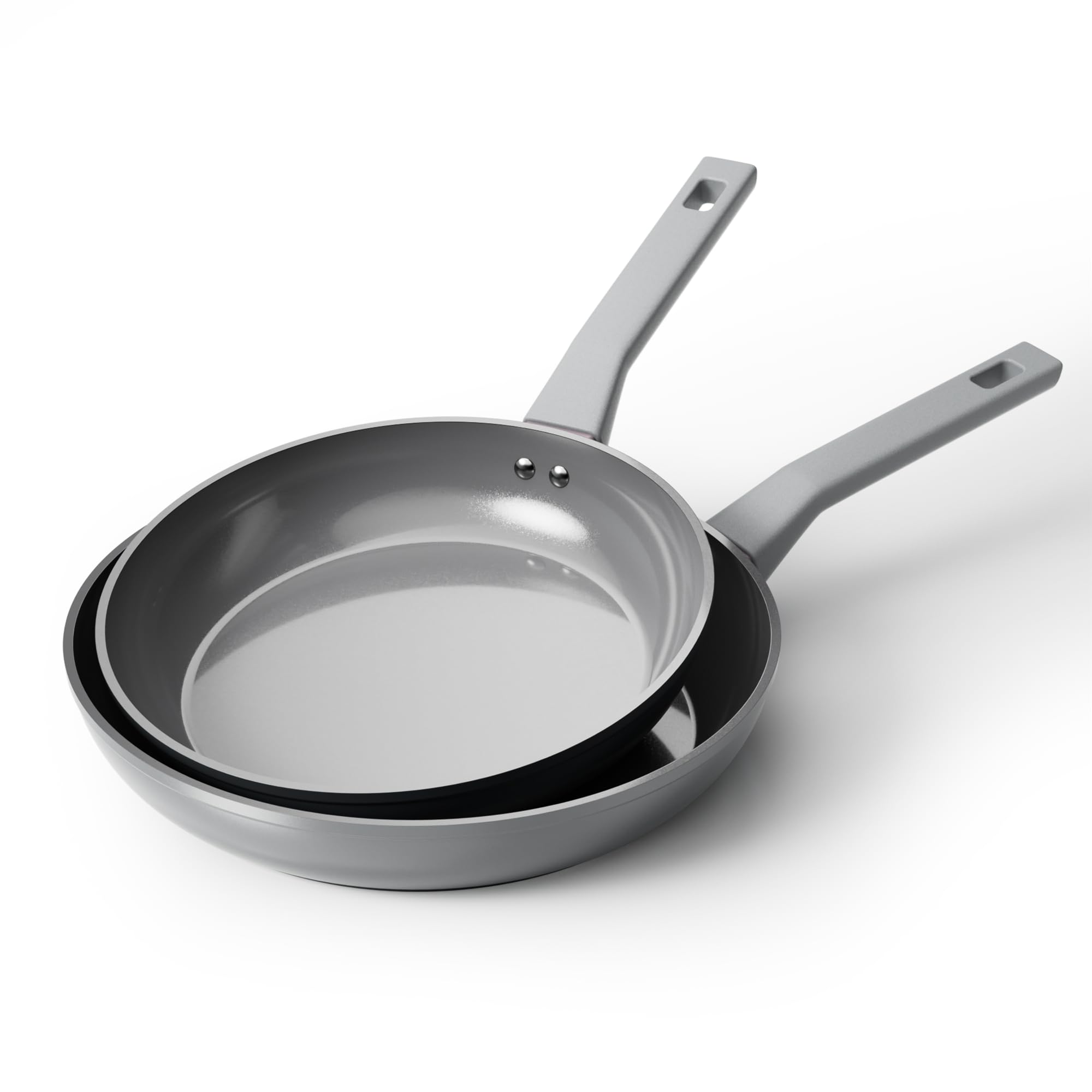 Sanho Diamond-Titanium Ceramic Nonstick Fry Pan Set, 10in & 12in Frying Pans, PFAS PFOA PTFE Free, Dishwasher Safe & Induction Compatible Cookware with Cool-Touch Handle, Gray