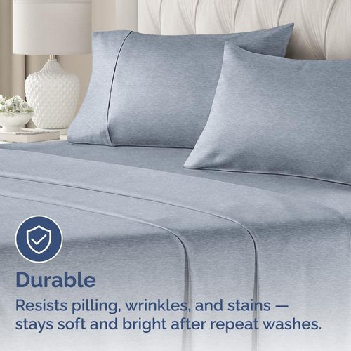 King Standard Pillow Cases Set of 4 - Soft Hotel Quality Covers for Comfy Bedding - Machine Washable - Heathered Blue