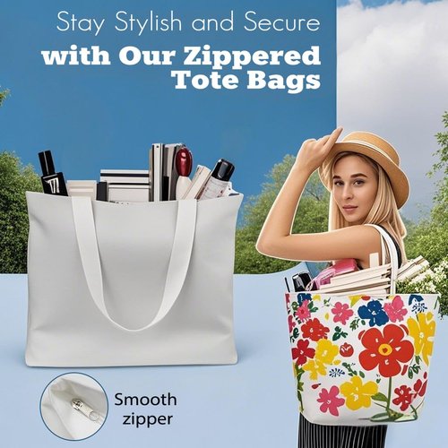 WeStar 5 Pack Sublimation Tote Bags Blanks,12oz Heavy-Duty 100% Polyester with Zipper, Long Handles (18.5"x15"x4.7"), Reusable for DIY, Heat Transfer, Gym, Travel, Business Branding