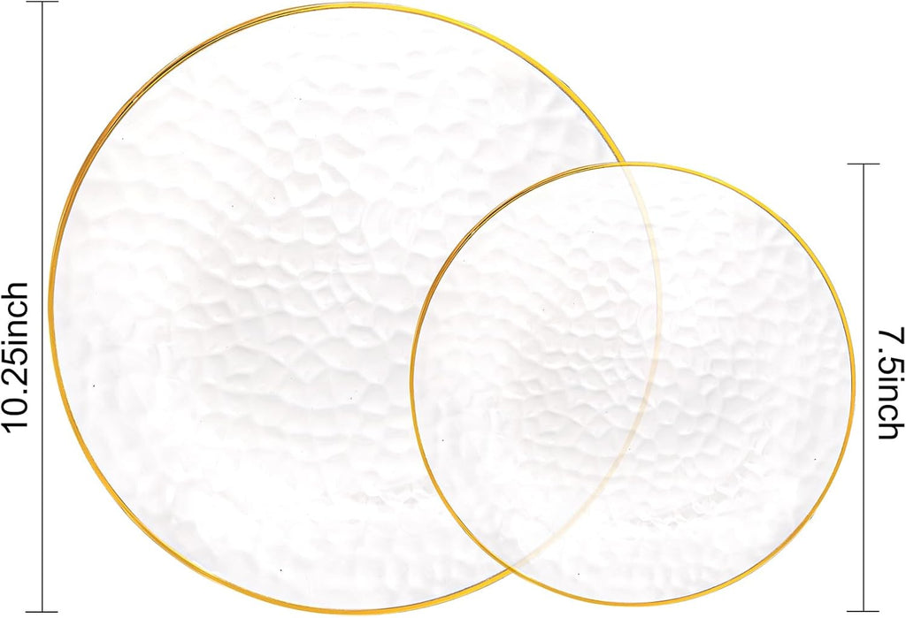Rubtlamp Clear Plastic Plates - 60 Pcs Heavy-Duty Disposable Plates with Gold Rim | 30 Dinner & 30 Dessert Plates for Weddings & Parties