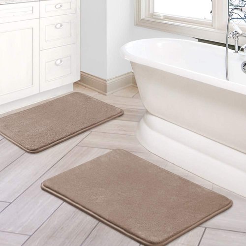 H.VERSAILTEX Bath Mat Memory Foam Set Bathroom Rug Set Flannel Velvety Bath Mat Luxury Extra Soft and Absorbent Non Slip Rugs for Bathroom/Bedroom Washable(2 Pack- 20"x 32"/ 17"x 24", Taupe)