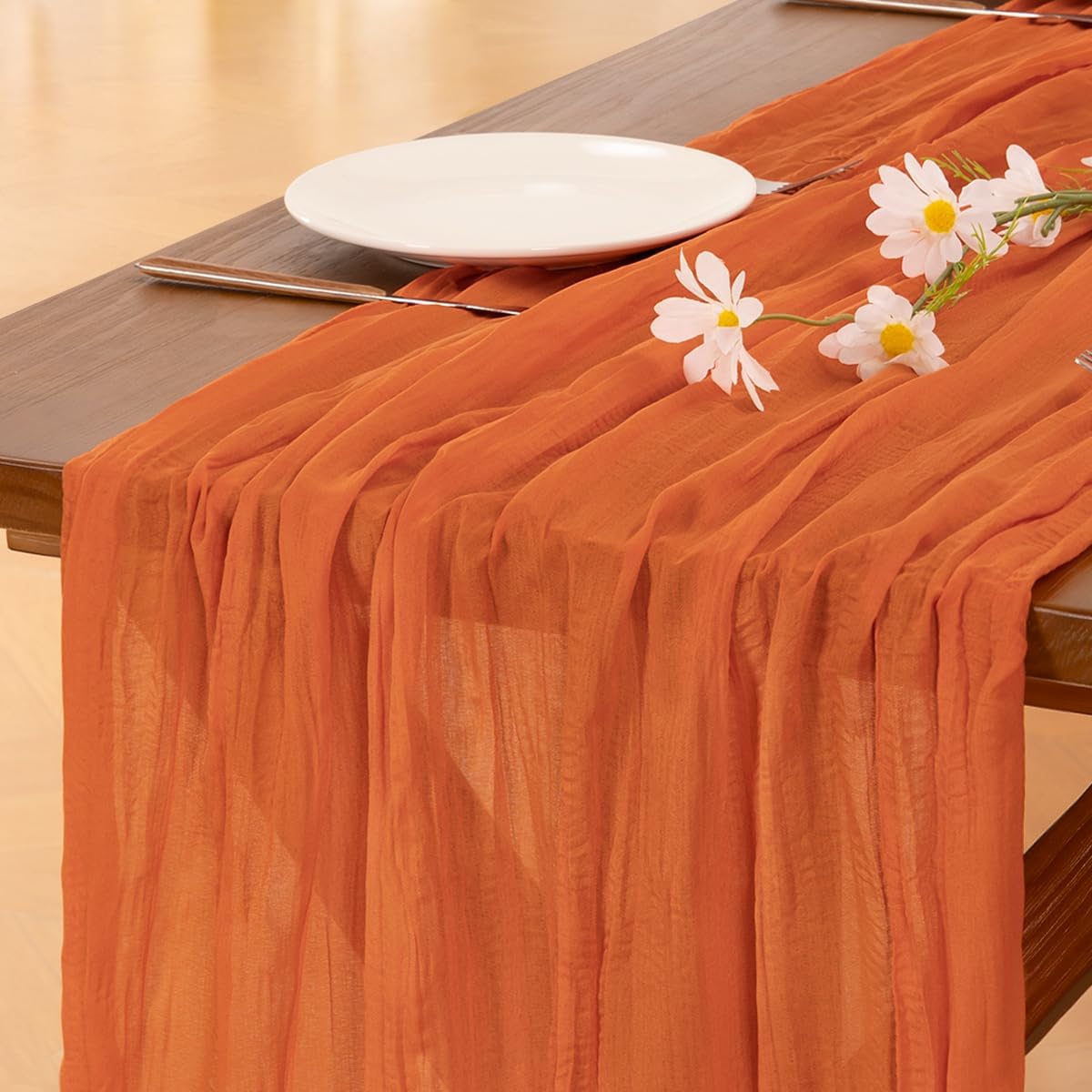 Socomi 10pcs Orange Cheesecloth Table Runner - 120 Inch Boho Rustic Decor for Weddings & Parties