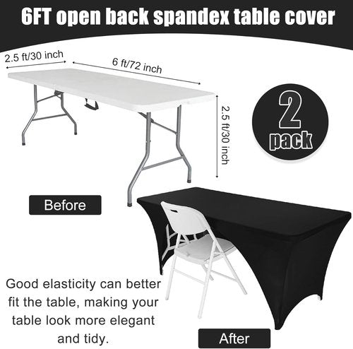 Fivenl Spandex Rectangle Tablecloths - 72 x 30 Inch Black Stretch Fitted Covers for 6FT Tables | Washable for Parties & Events