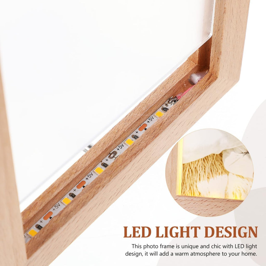 Uonlytech LED Glowing Photo Frame - Stylish Wooden Night Light for Pictures | USB Powered Display