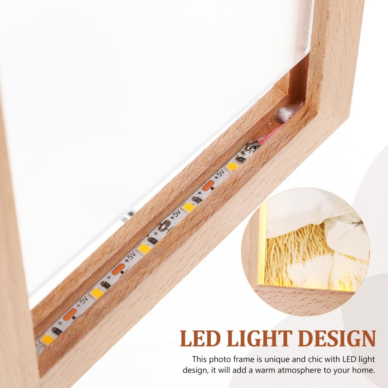 Uonlytech LED Glowing Photo Frame - Stylish Wooden Night Light for Pictures | USB Powered Display