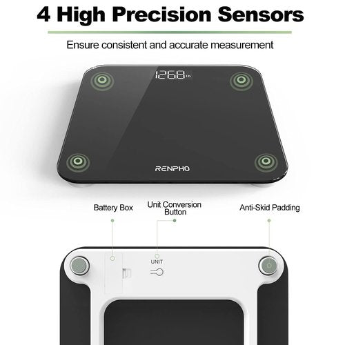 RENPHO Scale for Body Weight, Mechanical Bathroom Weighing Scale, Highly Accurate & Measures Weight up to 400 lb/180kg, Batteries Included, 10.2"/260mm, Black-Core 1S