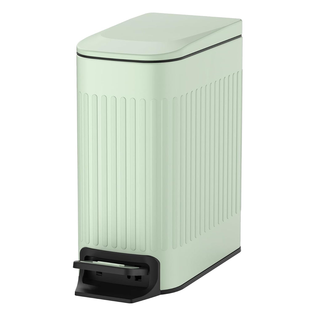 TIPGO Slim Bathroom Trash Can - Soft Close Lid & Step Pedal, 6L Stainless Steel Bin | Green
