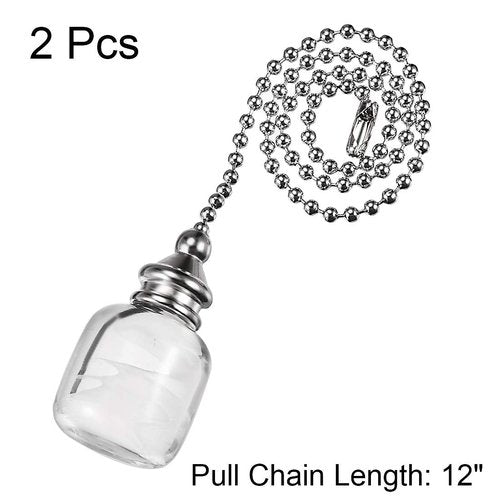 uxcell Clear Glass Cube Pendant 12 inch Brushed Nickel Pull Chain Extension Beaded Pulling Chain for Lighting Fans Pack of 2