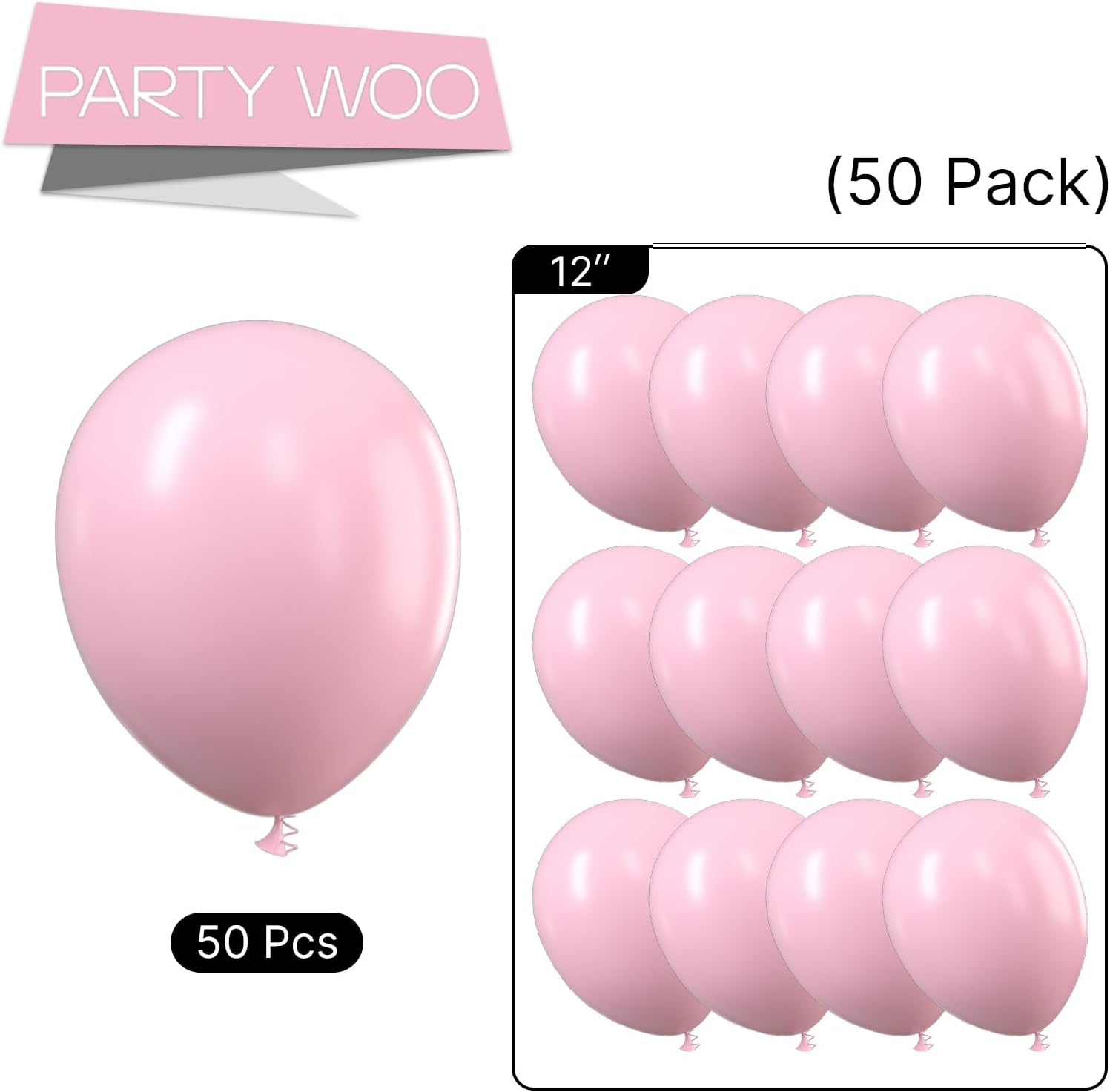 PartyWoo Pastel Pink Balloons - 50 Pcs 12 Inch Baby Pink Balloons for Birthday & Baby Shower Decor