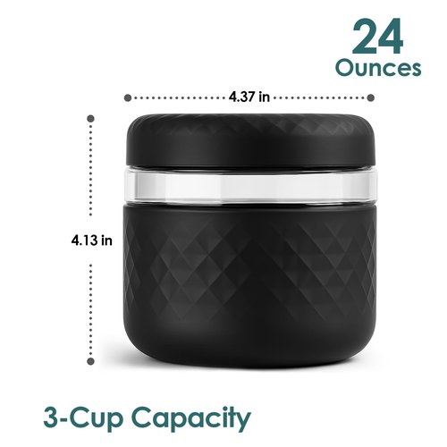 Cafezi 24 oz Glass Lunch Bowl Container with Lid | Leak & Spill Proof, BPA-Free, Microwave & Dishwasher Safe, Airtight Meal Prep & Food Storage Jar for Lunch, Salad, Soup, Overnight Oats, Stew, Yogurt