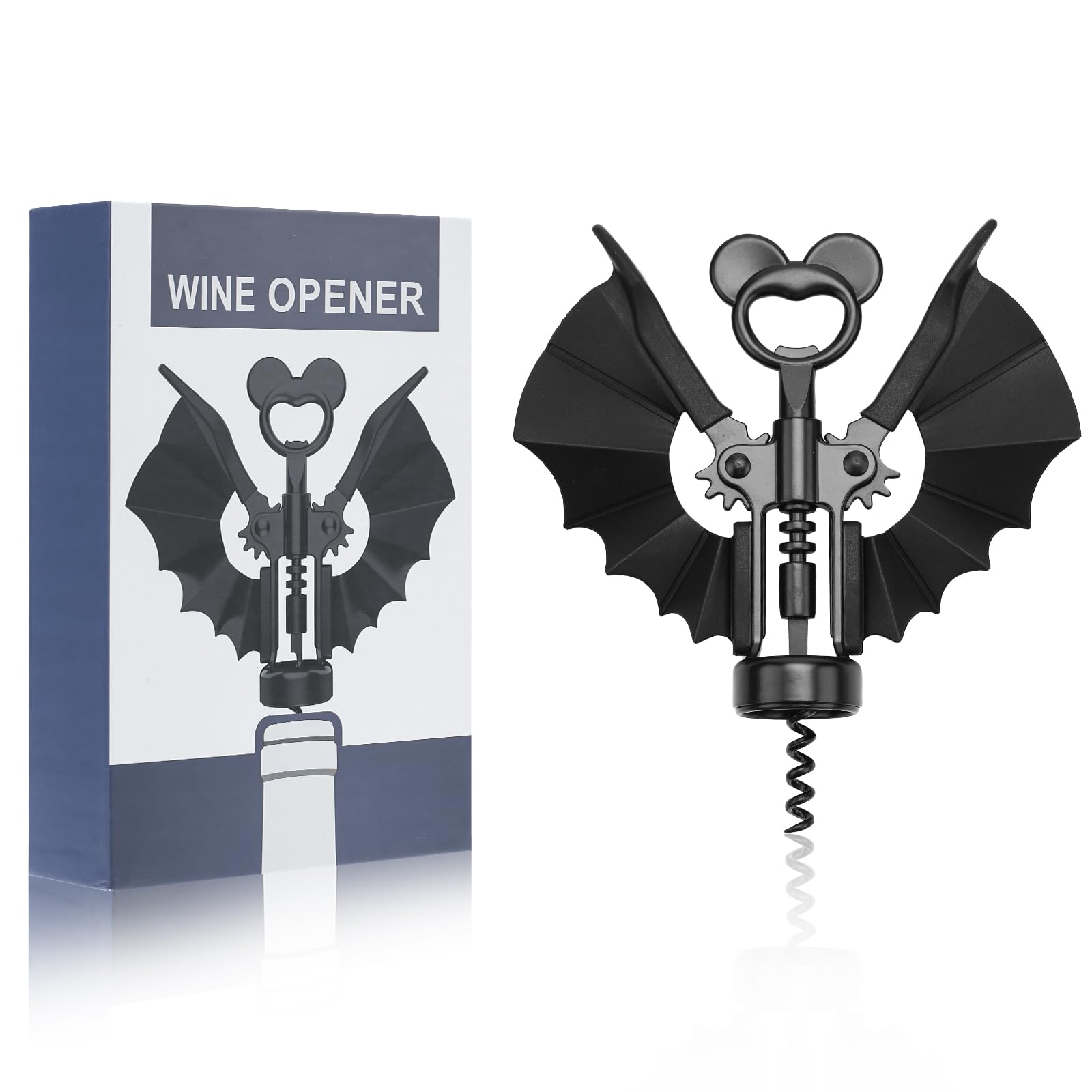 Bat Wine Opener，2025 NEW Winged Bat Shape Red Wine Beer ，Spooky Corkscrew Bottle Opener，2-in-1 Bottle Opener for Home Party, Gift for BarClub Lovers