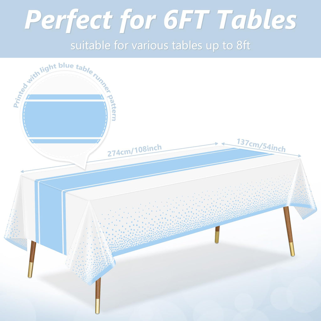 LANLISA White and Blue Tablecloth Party Decorations 12 Pack, Disposable Plastic Table Cloths for Baby Shower Birthday Wedding Party Decor