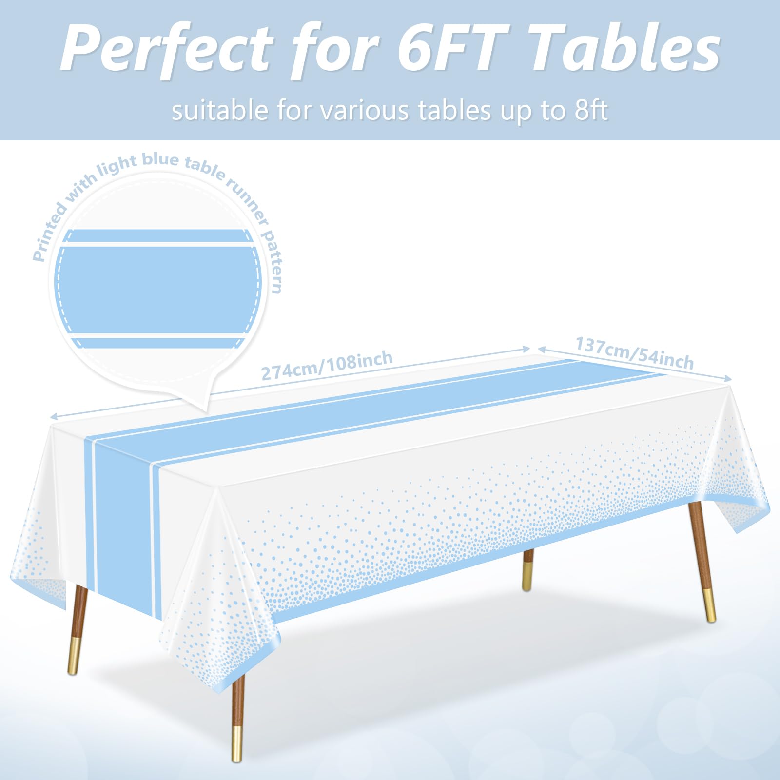 LANLISA White and Blue Tablecloth Party Decorations 12 Pack, Disposable Plastic Table Cloths for Baby Shower Birthday Wedding Party Decor