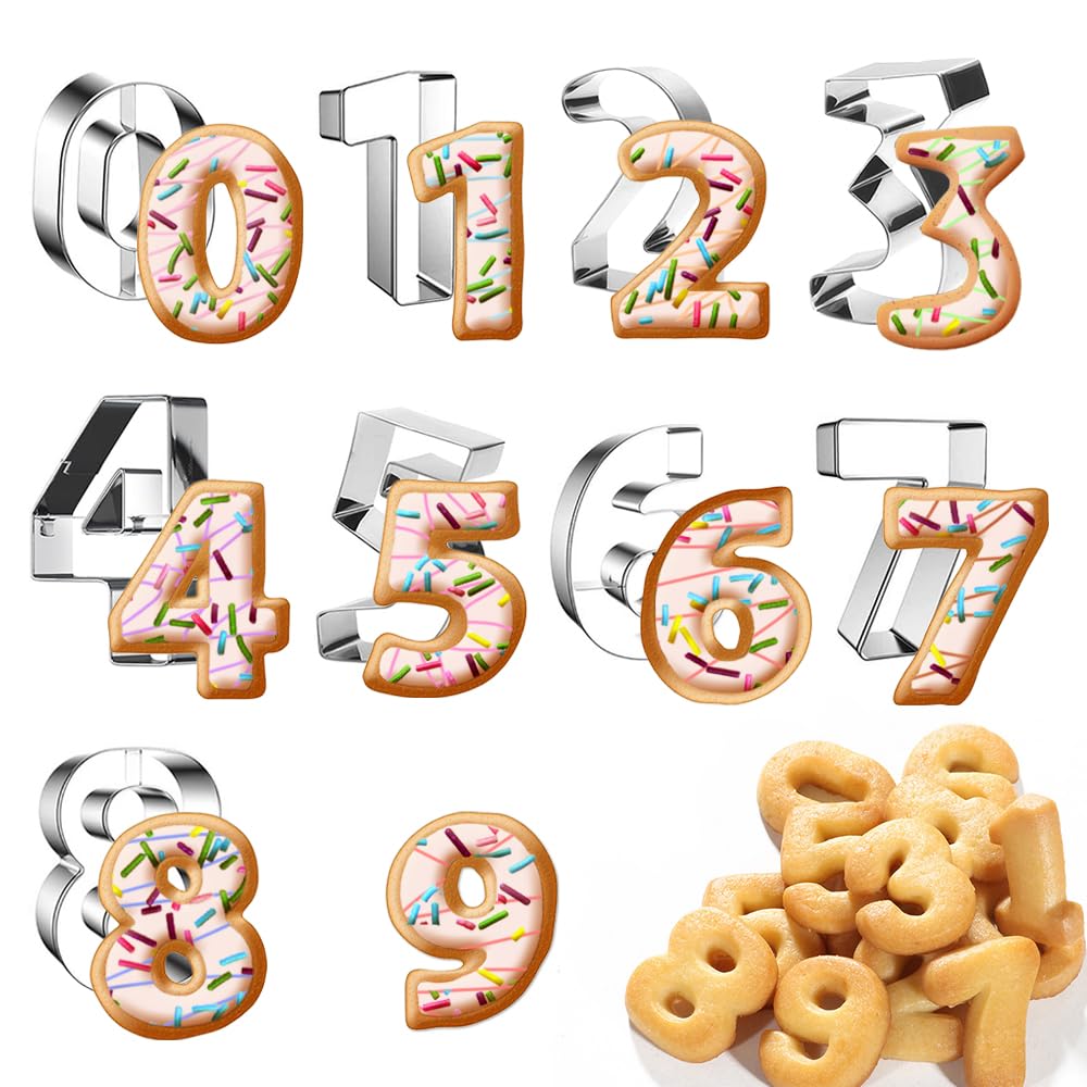 0-9 Number Cookie Cutters Set 3 Inch, 9PCS Stainless Steel Metal Number Cutters for Birthday Cake,Cake Topper,Baking Decorating,Fondant,Digit cookie cutters