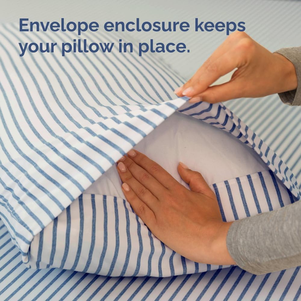 Skiennix Queen Pillow Cases Set of 4 - Ultra Soft Hotel Quality Covers | Wrinkle-Free & Fade Resistant - Blue Stripes