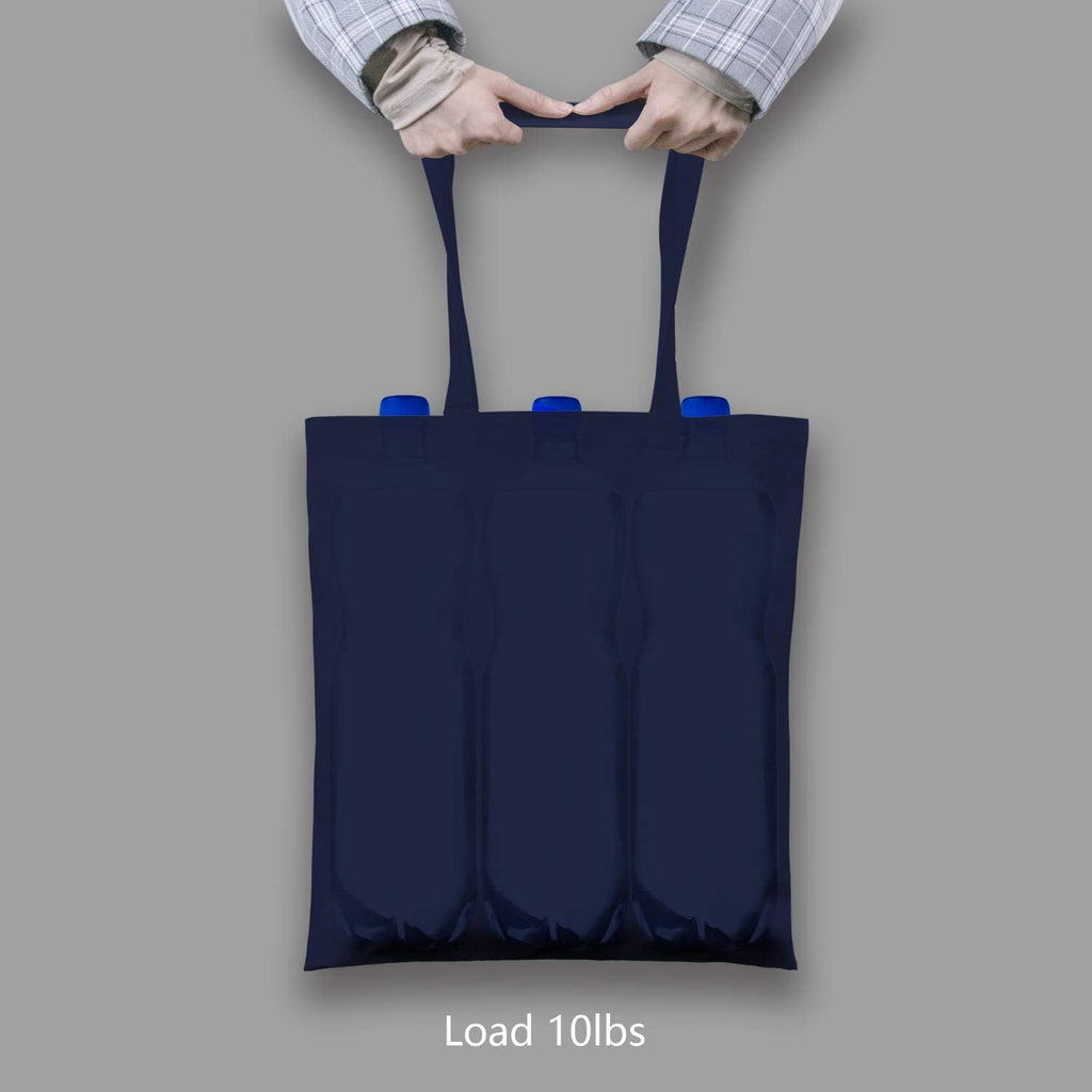 TOPDesign 16"x15" Navy Blue Cotton Tote Bags - 6-Pack Lightweight Reusable Grocery Bags for DIY & Gifts