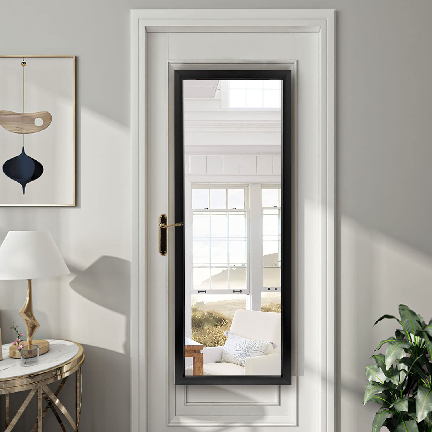 Natsukage Wall Mirror Full Length Mirror Wall Mounted Mirror Full Body Mirror Dressing Mirror for Bathroom/Bedroom/Living Room Polymer Thin Frame No Stand (Black, 43'' x 16'') JJ01002AAF-N-USAM022