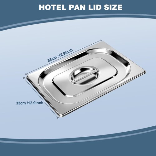 6 Packs 1/2 Half Size Hotel Pan Lids, 12.9''L x 10.6''W Stainless Steel Steam Table Pan Lid with Handles, Metal Hotel Pan Covers for Home, Buffet, Cafeteria, Commercial Restaurant