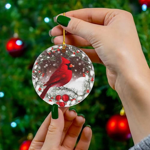 Oldchi Christmas Red Cardinal Ornaments, Ceramic Tree Decorations - Cardinal Bird Memorial Gifts Surrounded by Your Glory Ceramic Ornament - Best Gifts for Christmas