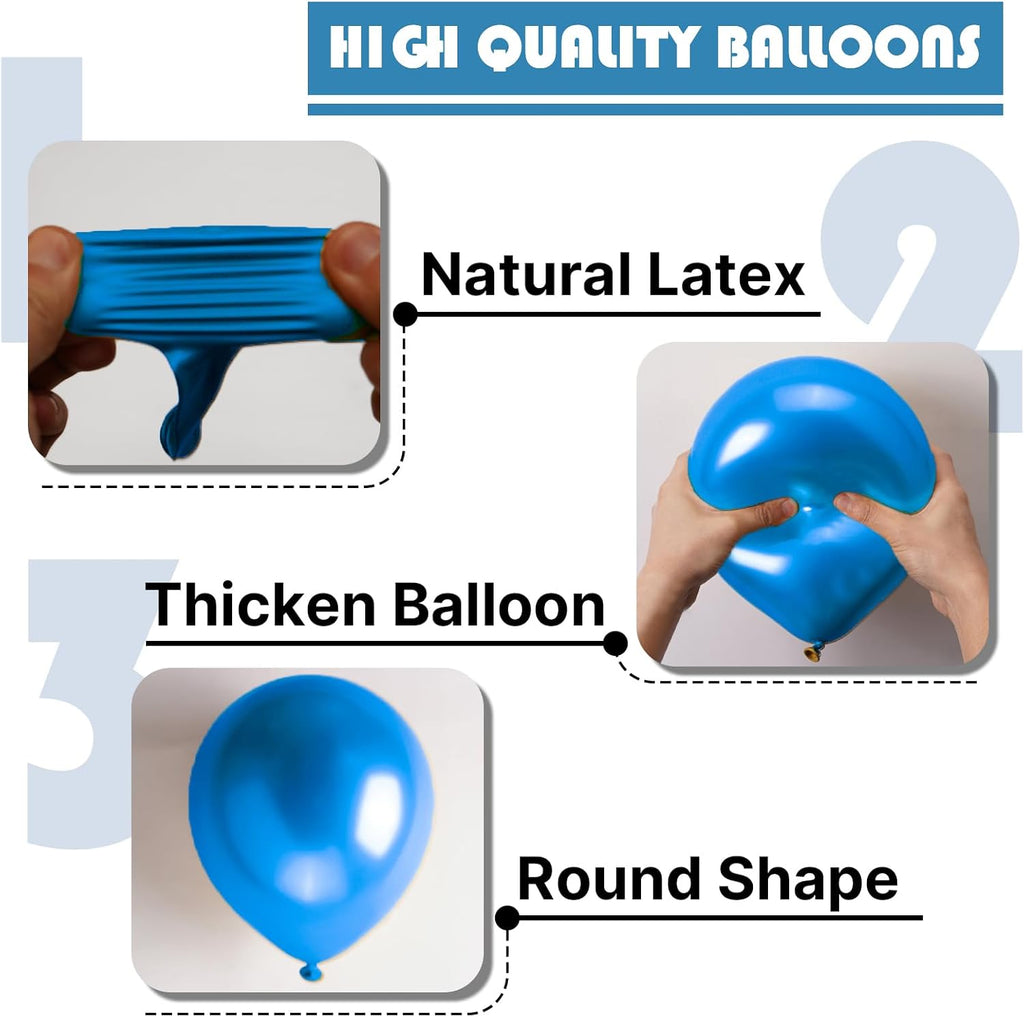 PartyWoo Metallic Blue Balloons - 140pcs Chrome Latex Balloons in 5-18 Inch Sizes for Celebrations