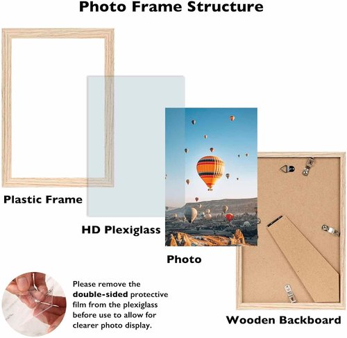 JCJMY Picture Frame 5.5x8.5 - Wall Mount or Tabletop Display | Shatter-Resistant Plexiglass, Natural Finish