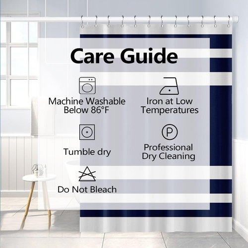 Uiiooazy White Navy Blue Shower Curtain for Bathroom 72x72inches Boho Navy Blue and White Striped Waffle Shower Curtain Set with Hooks Bohemia Geometric Waterproof Fabric Shower Curtain