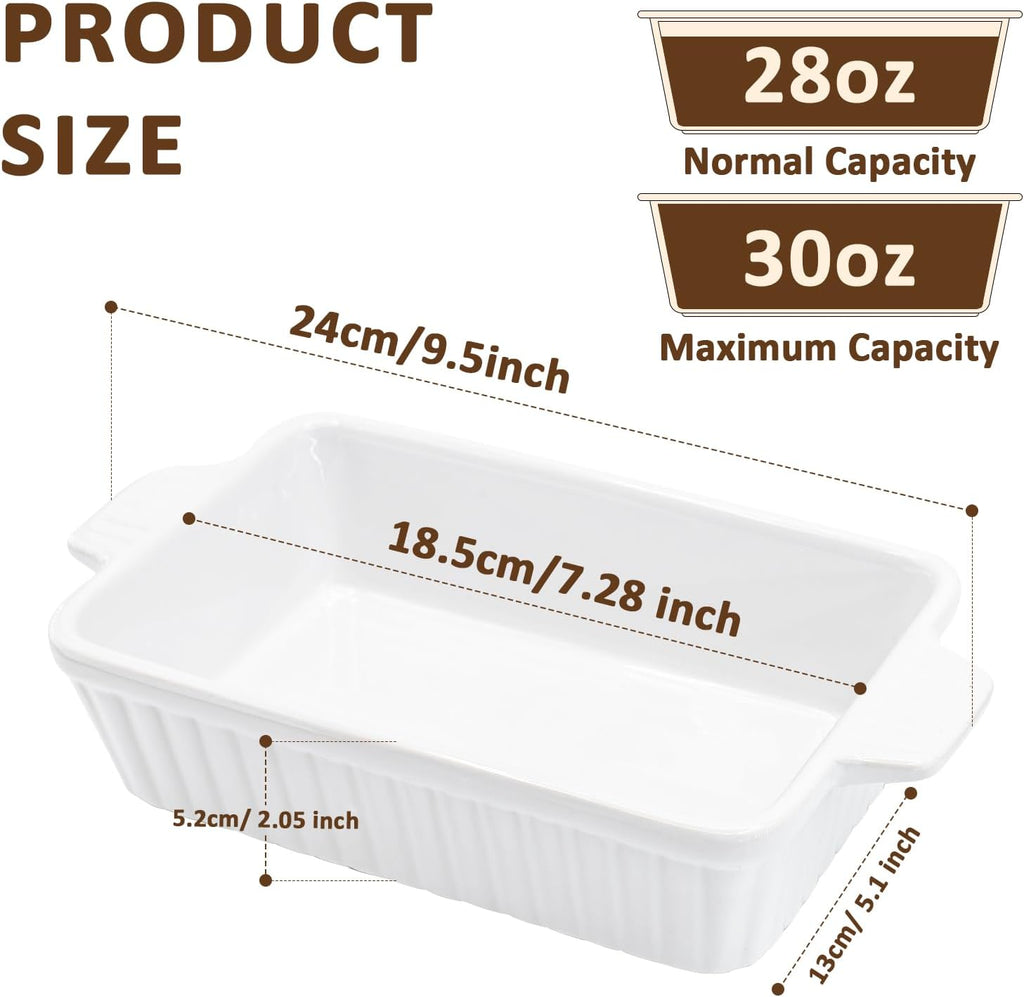 Skiennix 30 Oz Small Baking Dish - Durable Ceramic Casserole Dish with Double Handles | 7x4.5 Inch, White