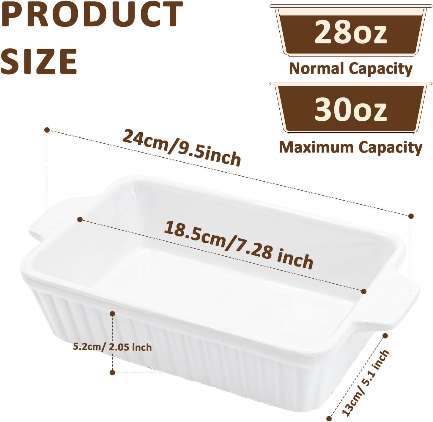 Skiennix 30 Oz Small Baking Dish - Durable Ceramic Casserole Dish with Double Handles | 7x4.5 Inch, White