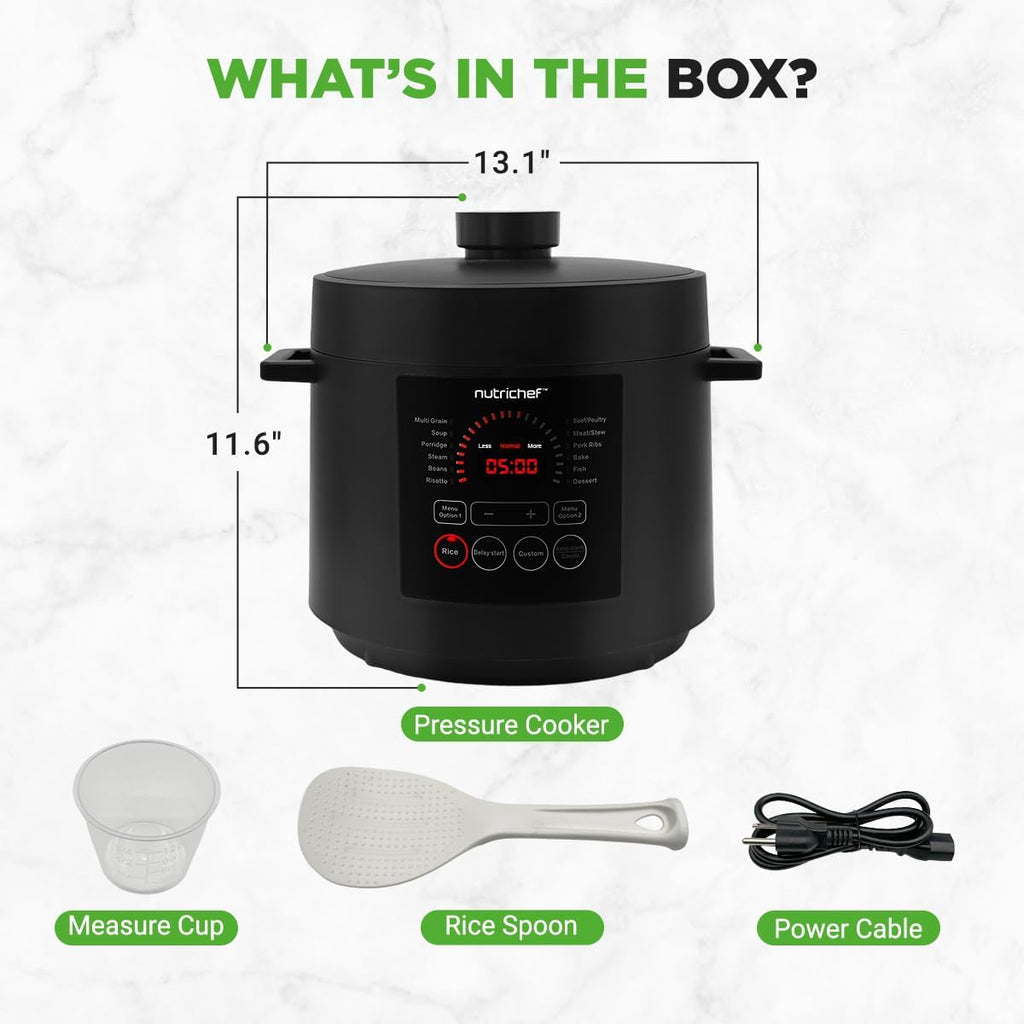 NutriChef Electric Pressure Cooker - 6 Quart Capacity | 9-in-1 Digital Functions | Adjustable Time & Temperature | Black Finish