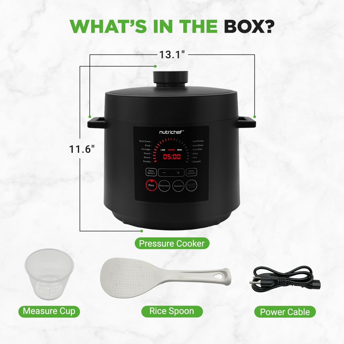 NutriChef Electric Pressure Cooker - 6 Quart Capacity | 9-in-1 Digital Functions | Adjustable Time & Temperature | Black Finish