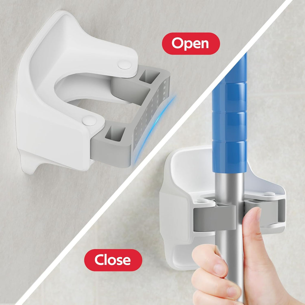 Reliahom Broom Holder Wall Mount - 10 Pack No Drilling Self-Adhesive Mop Grippers | White Garage Organizer