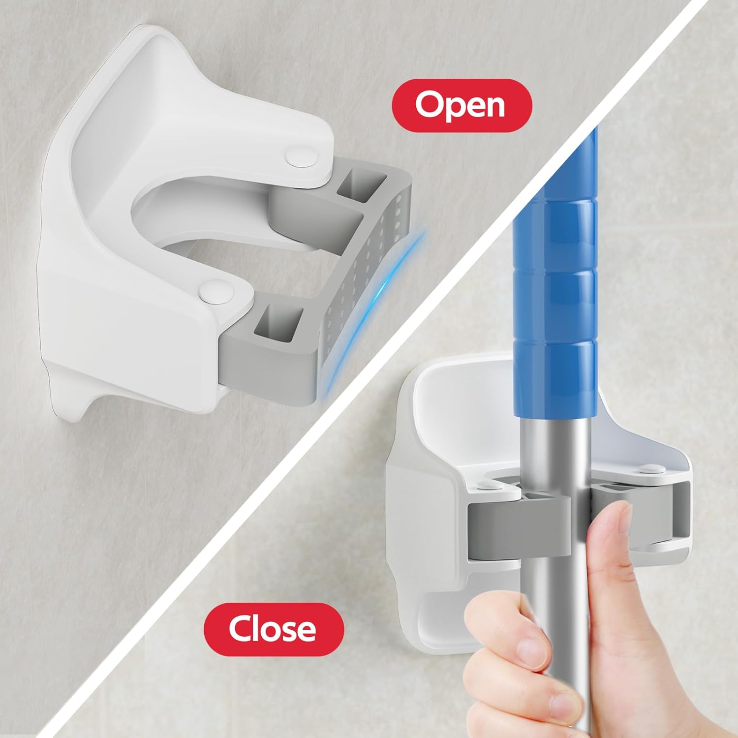 Reliahom Broom Holder Wall Mount - No Drilling, Self-Adhesive Mop Grippers | 3 Pack, White Garage Organizer