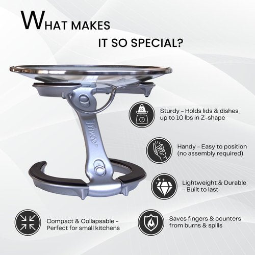 Trivae Pot Lid Holder – 4-in-1 Pot Lid Holder While Cooking, Pan Lid Holder, Trivet & Cake Stand – Versatile Kitchen Tool for Hot Pots, Serving & Display – Space-Saving, Heat-Resistant Stand