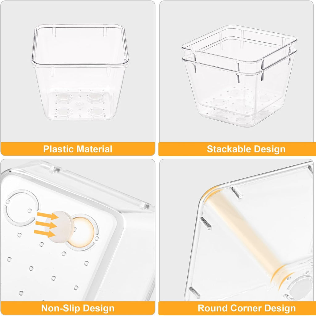 SMARTAKE 13-Piece Drawer Organizers - Non-Slip Silicone Pads | Versatile Storage Trays for Makeup, Jewelry & Utensils - Clear