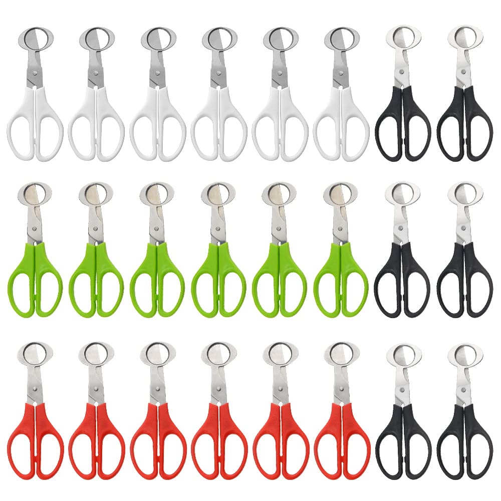 XINMEIWEN 24 Pack Stainless Steel Quail and Pigeon Egg Cutter Scissors Tool for Home Kitchen (Four Colors: Black, White, Red, Green) with ABS Plastic Handle